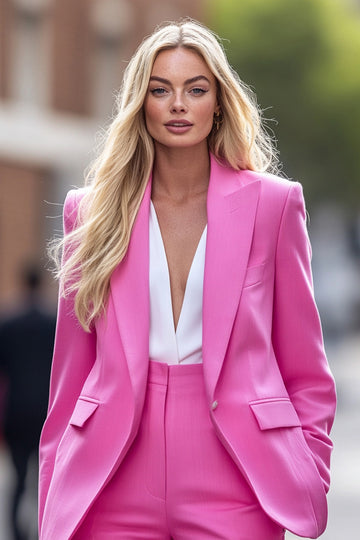 Fuchsia 2 Piece Peak Lapel Work Suits with Pockets